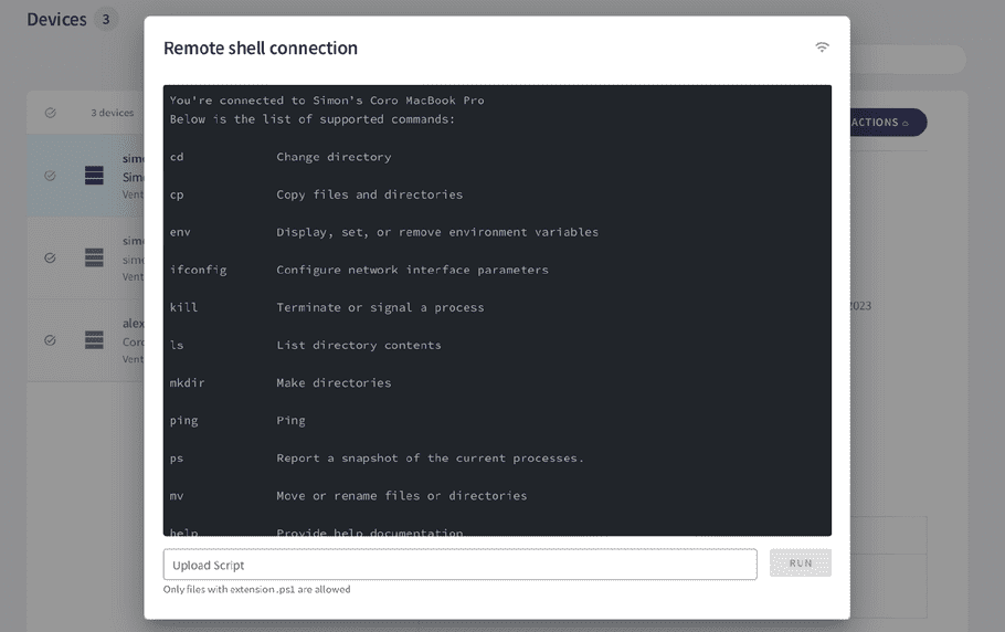 Remote shell connection