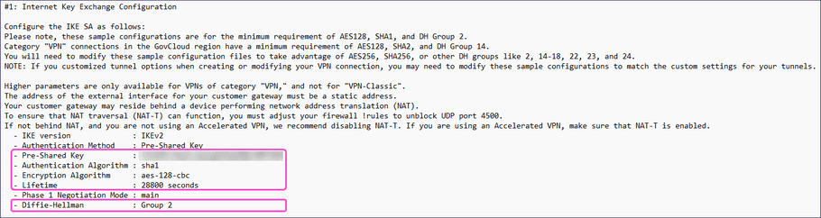 site-to-site tunnel config values