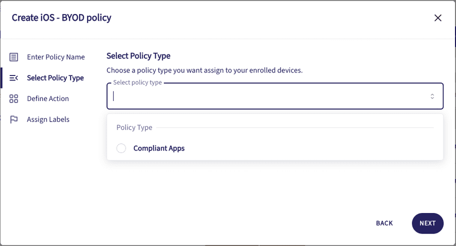 Selecting a policy type