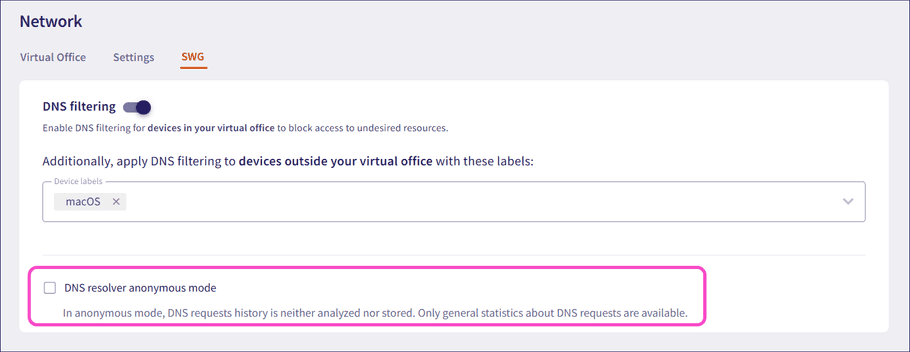 DNS resolver anonymous mode