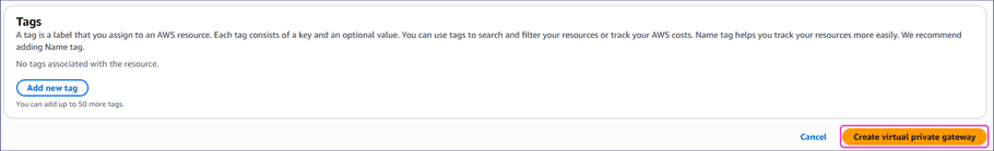 Create virtual private gateway select