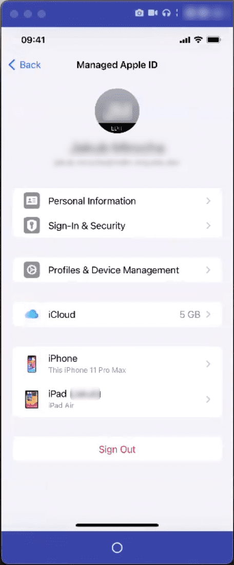 iOS device managed profile installed