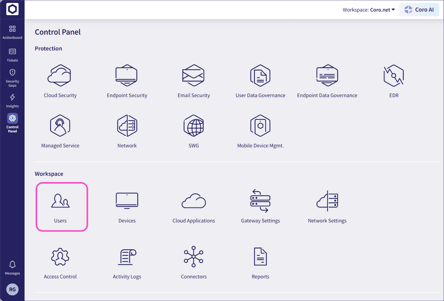 Selecting Users from the Control Panel