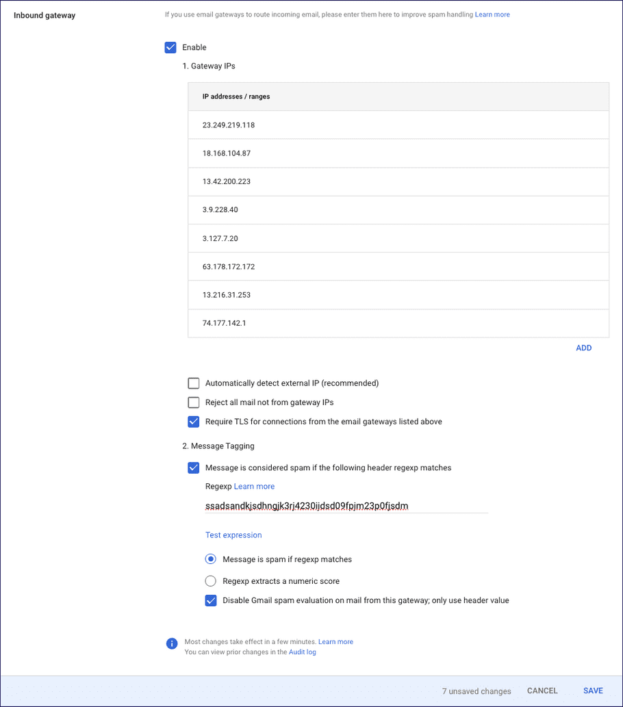 Gmail - Inbound gateway settings page