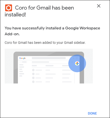 Install for Gmail done