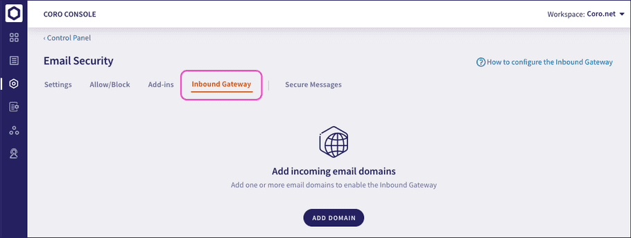 Inbound Gateway configuration page