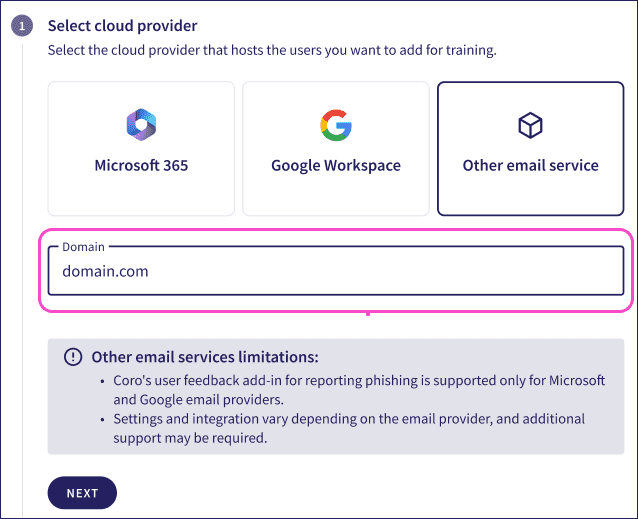 SAT activate dialog step 1 - other email service