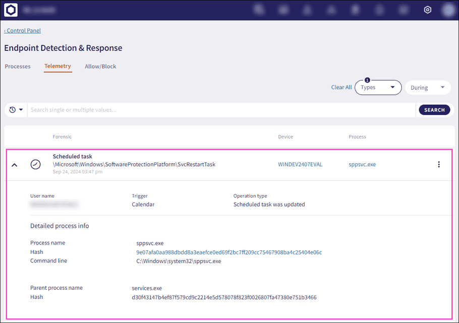 Scheduled task detailed process info