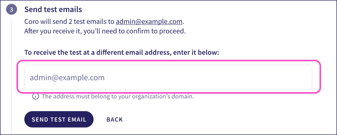 SAT activate dialog step 3 - alternate email recipient address