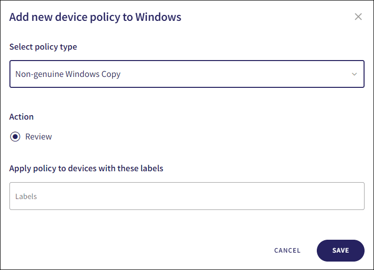 New Non-genuine Windows Copy policy dialog