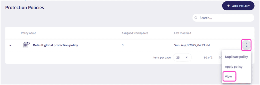 View default protection policy