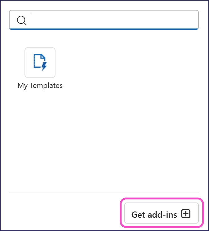 Apps dialog - get add-ins button