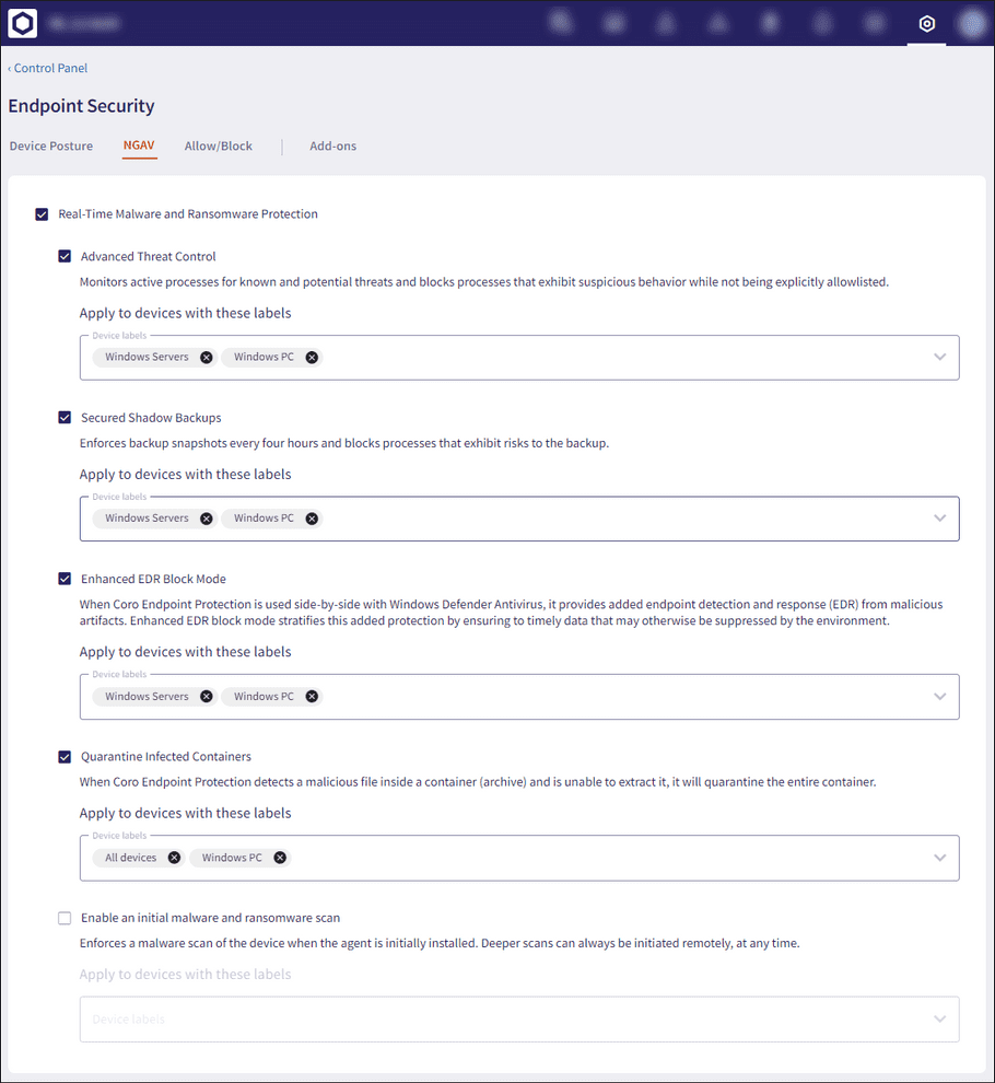 Endpoint monitoring settings