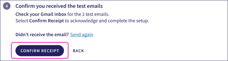 SAT activate dialog step 4 - confirm receipt of test emails