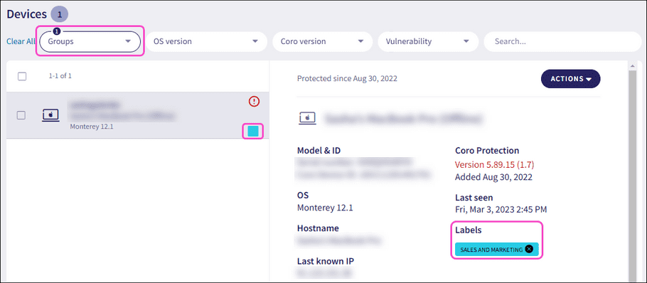 Devices with label