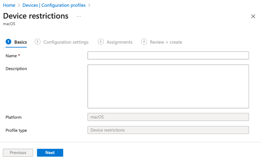 Device restrictions dialog - Basics