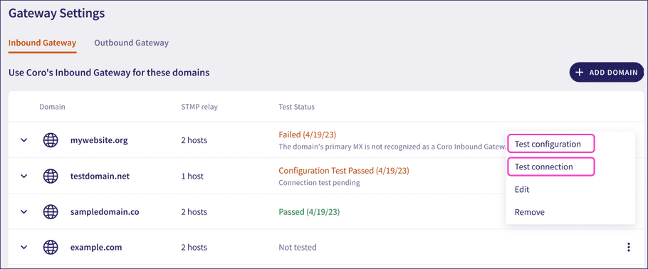 Testing your inbound gateway