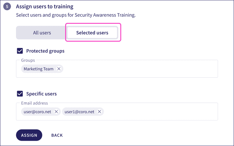 SAT activate dialog step 5 - selected users