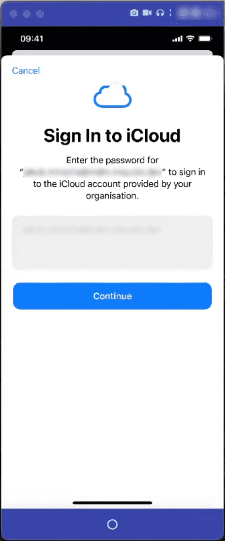 iOS device iCloud for Work sign-in page