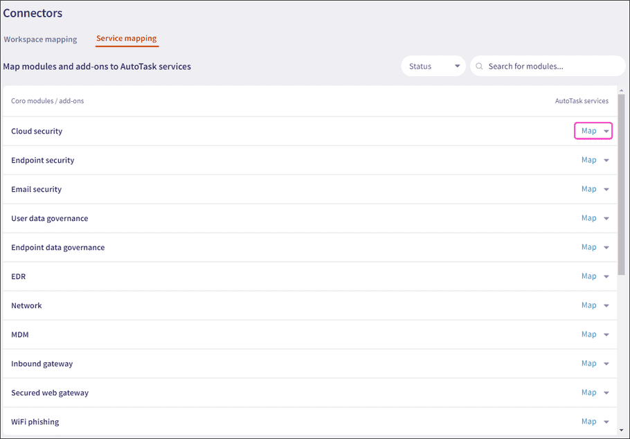 Service mapping page