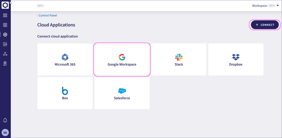 Cloud Applications screen