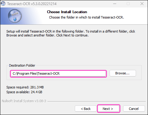 Install wizard choose location