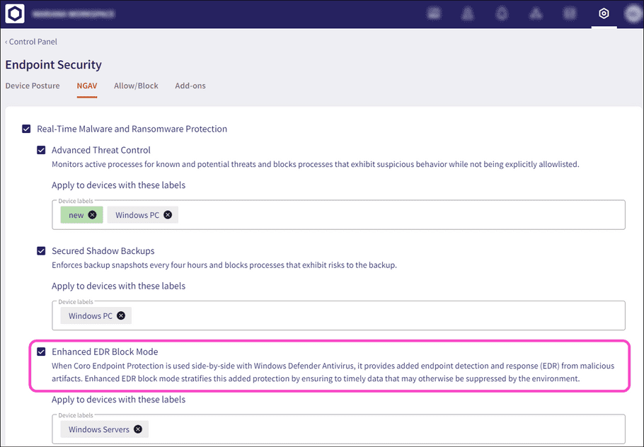 Enhanced EDR Block Mode