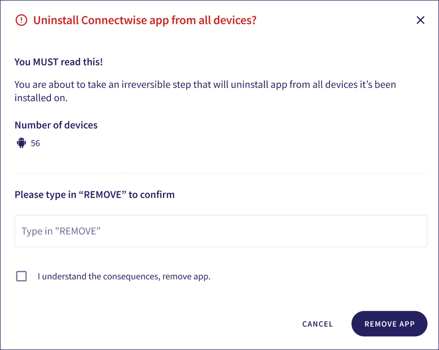 Confirm uninstall