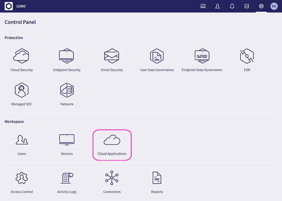 Cloud Applications icon in the Control Panel