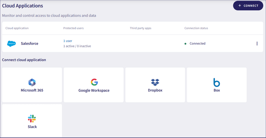 Cloud apps screen