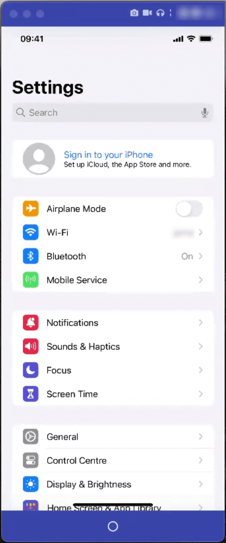 iOS device Settings app