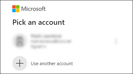 Select Microsoft 365 account