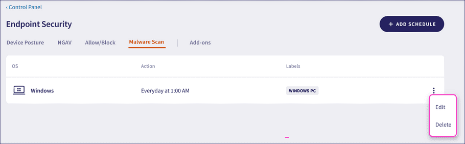 Manage scheduled scans