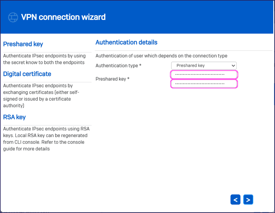 VPN connection wizard - authentication details
