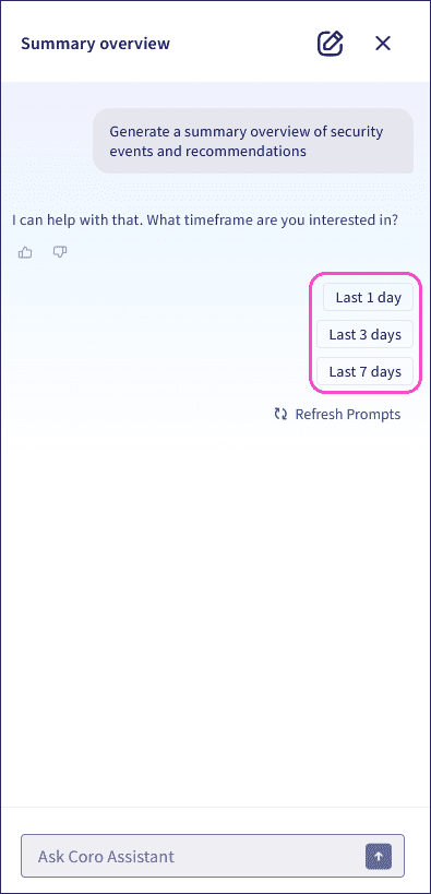 Coro AI ticket summary overview time period