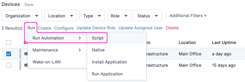 Run an automation script against a device