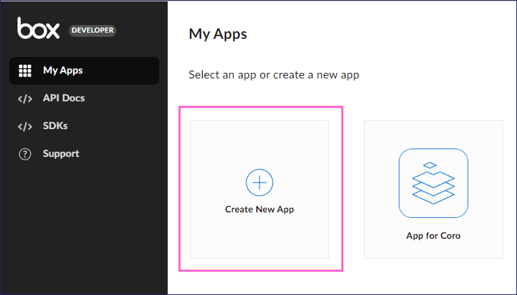 Create new Box app