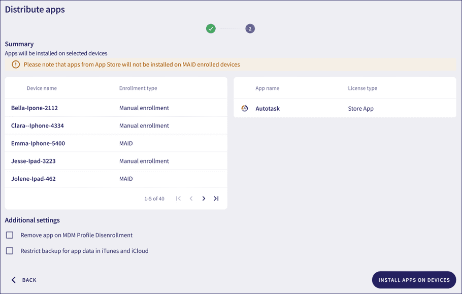 Distribute an app dialog - summary