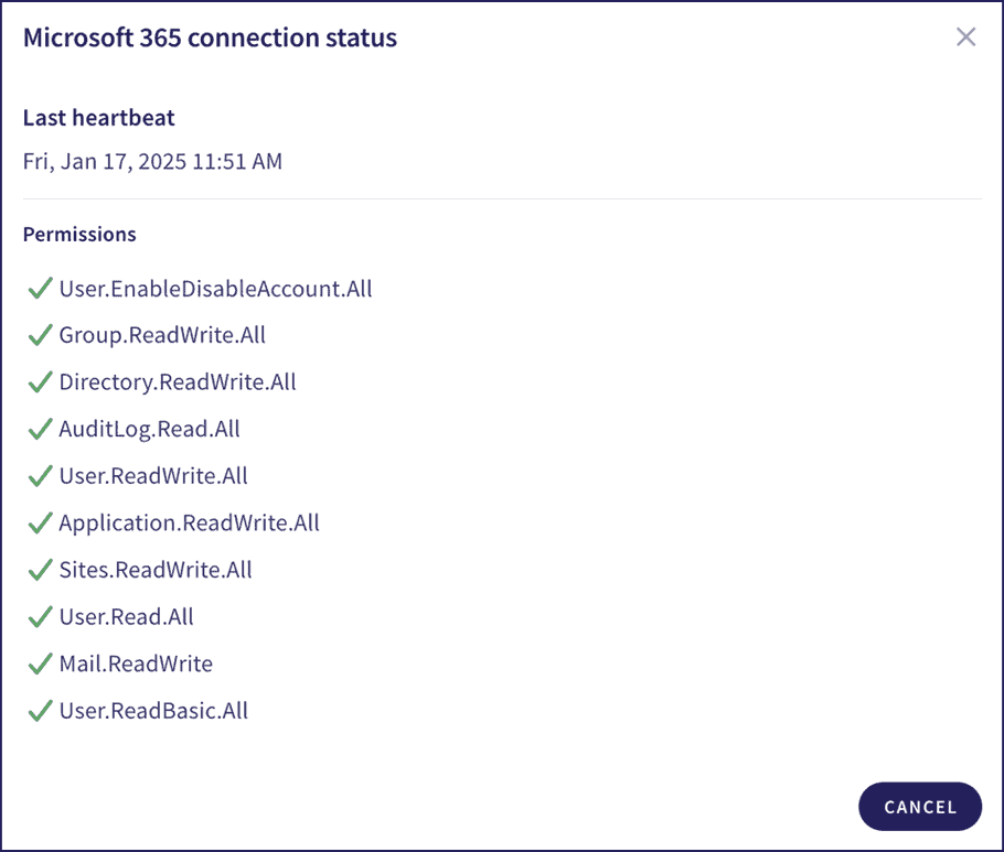 Connection status dialog