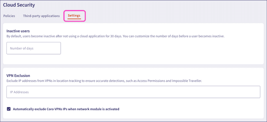Cloud security Settings