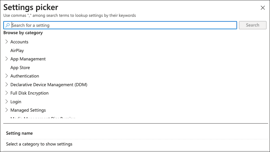 Settings picker dialog