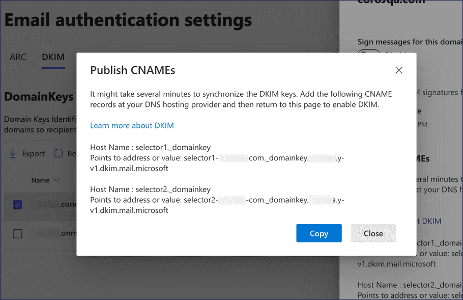 Microsoft Defender - generated DKIM keys