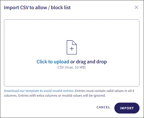 Import CSV dialog