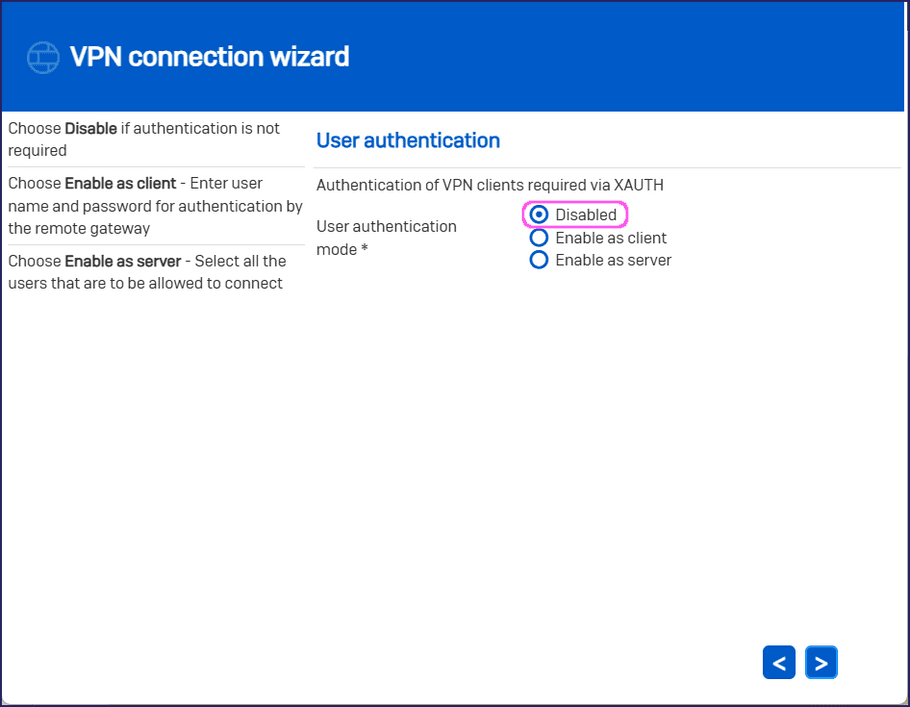 VPN connection wizard - user authentication