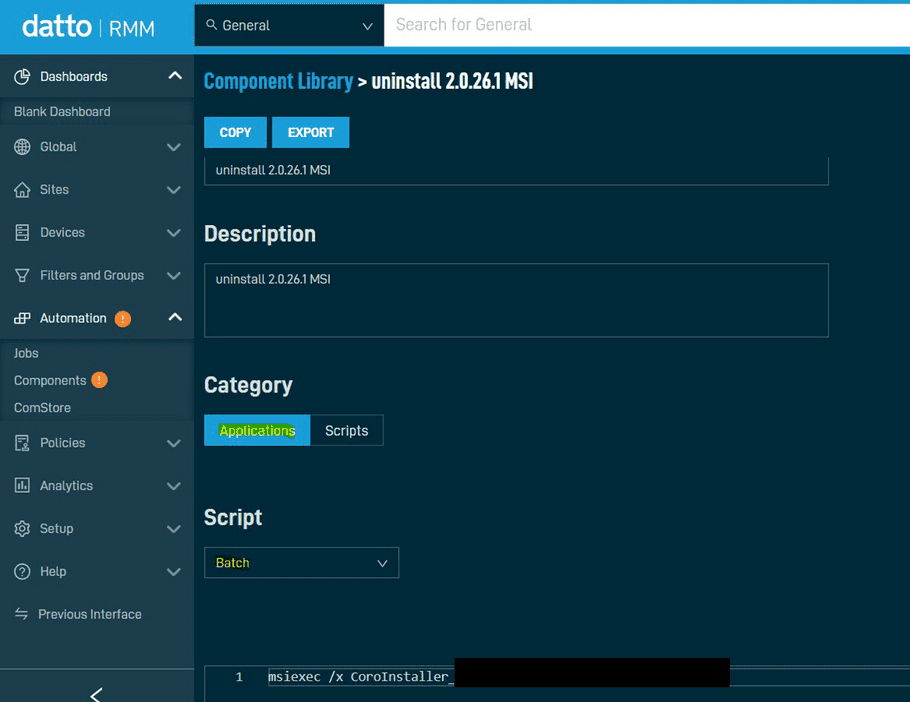 Setting component parameters