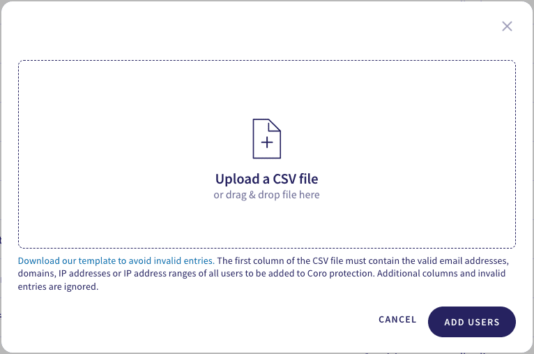 Upload a CSV file dialog