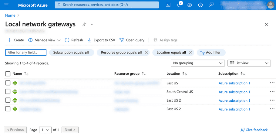 Azure local network gateways list