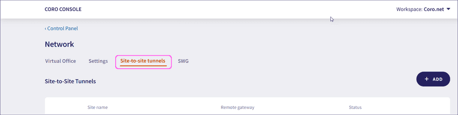 Network Site-to-site tunnels tab