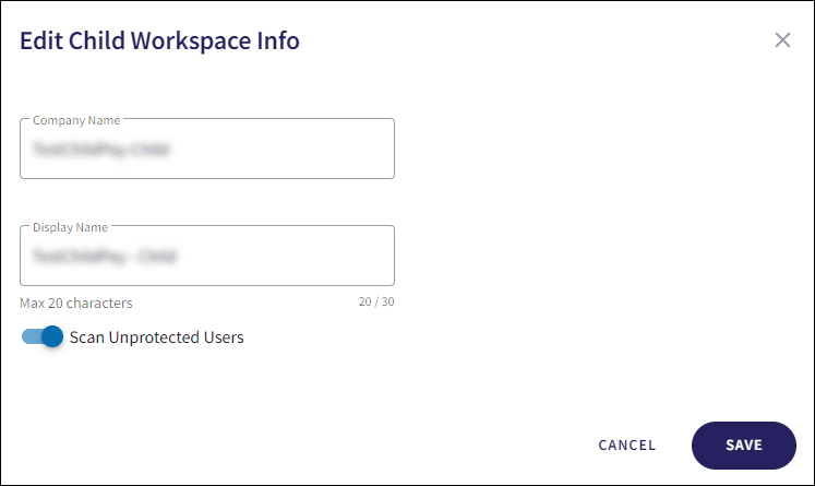 MSP child workspace settings