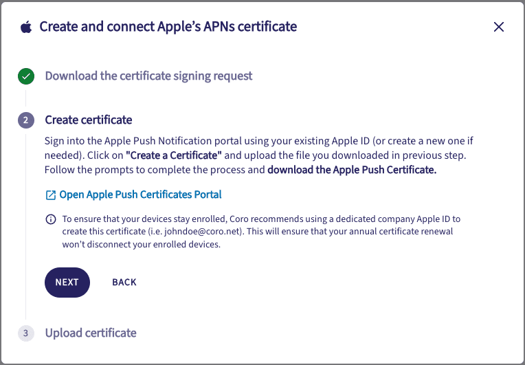 Create and connect APNs certificate step 2